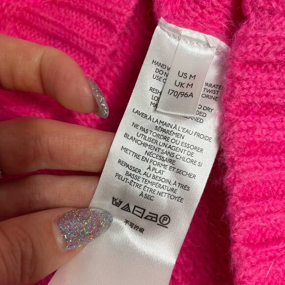 BY ANTHROPOLOGIE Hot Pink Sweater Medium Gold Glitter Wool Alpaca Knit Pullover - Picture 4 of 5